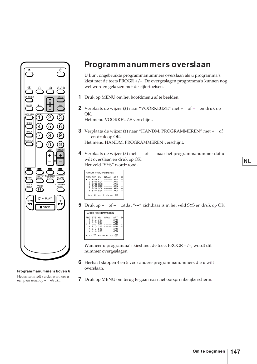 Sony KV-21V4D, KV-V2110D operating instructions Het scherm rolt verder wanneer u een paar maal op -drukt 