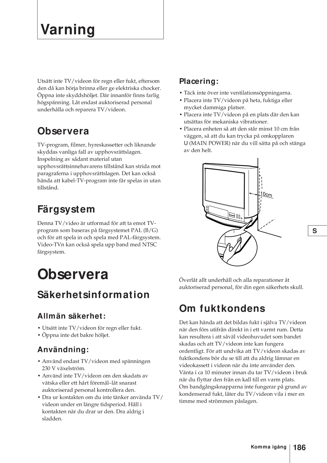 Sony KV-V2110D, KV-21V4D operating instructions Varning, Observera 