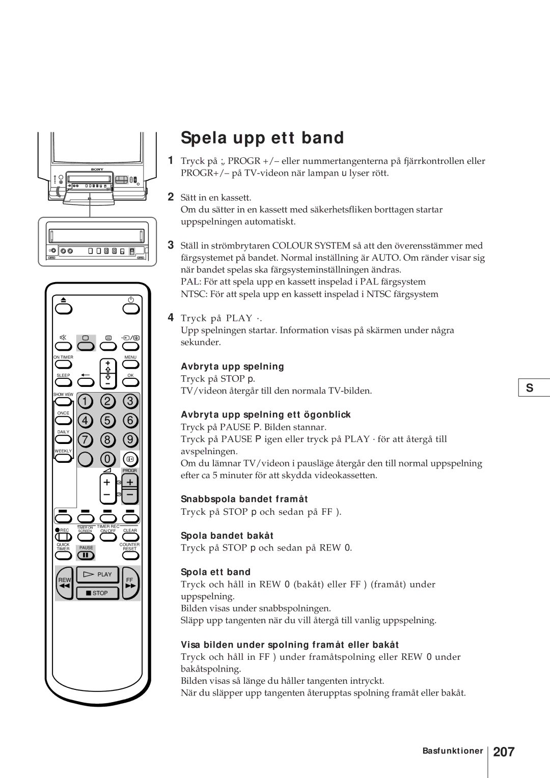 Sony KV-21V4D, KV-V2110D operating instructions Spela upp ett band, 207 