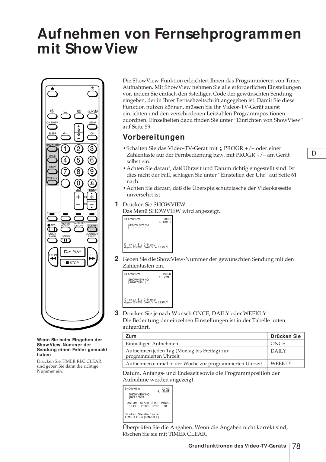 Sony KV-V2110D, KV-21V4D operating instructions Aufnehmen von Fernsehprogrammen mit ShowView, Zum Drücken Sie 