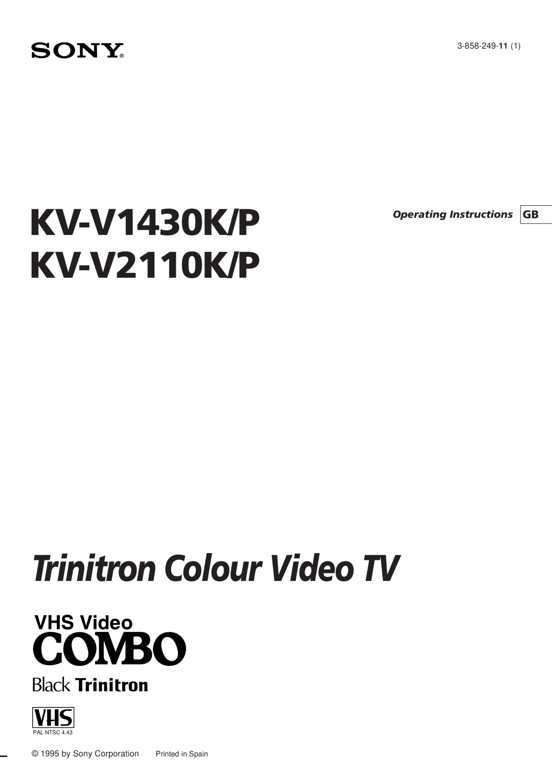 Sony KV-V2110P, KV-V2110K, KV-V1430P, KV-V1430K operating instructions Trinitron Colour Video TV 