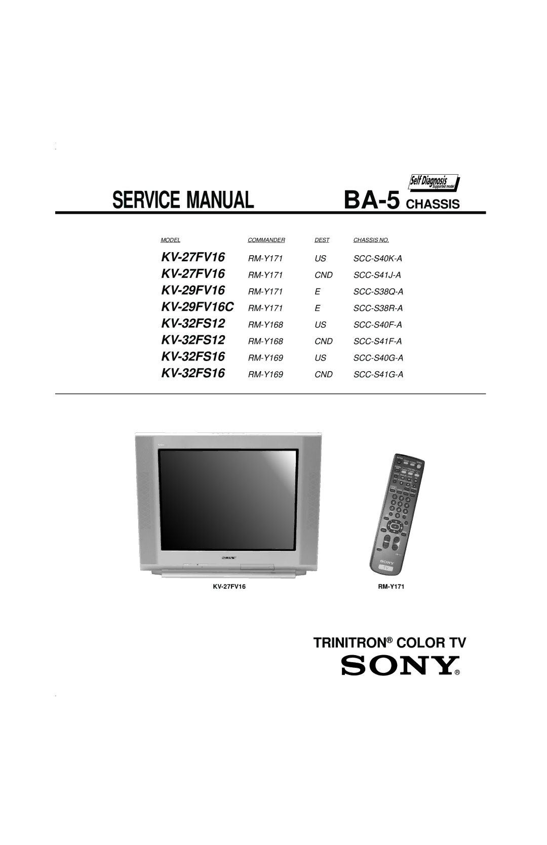 Sony KV27FV16 service manual Trinitron Color TV 