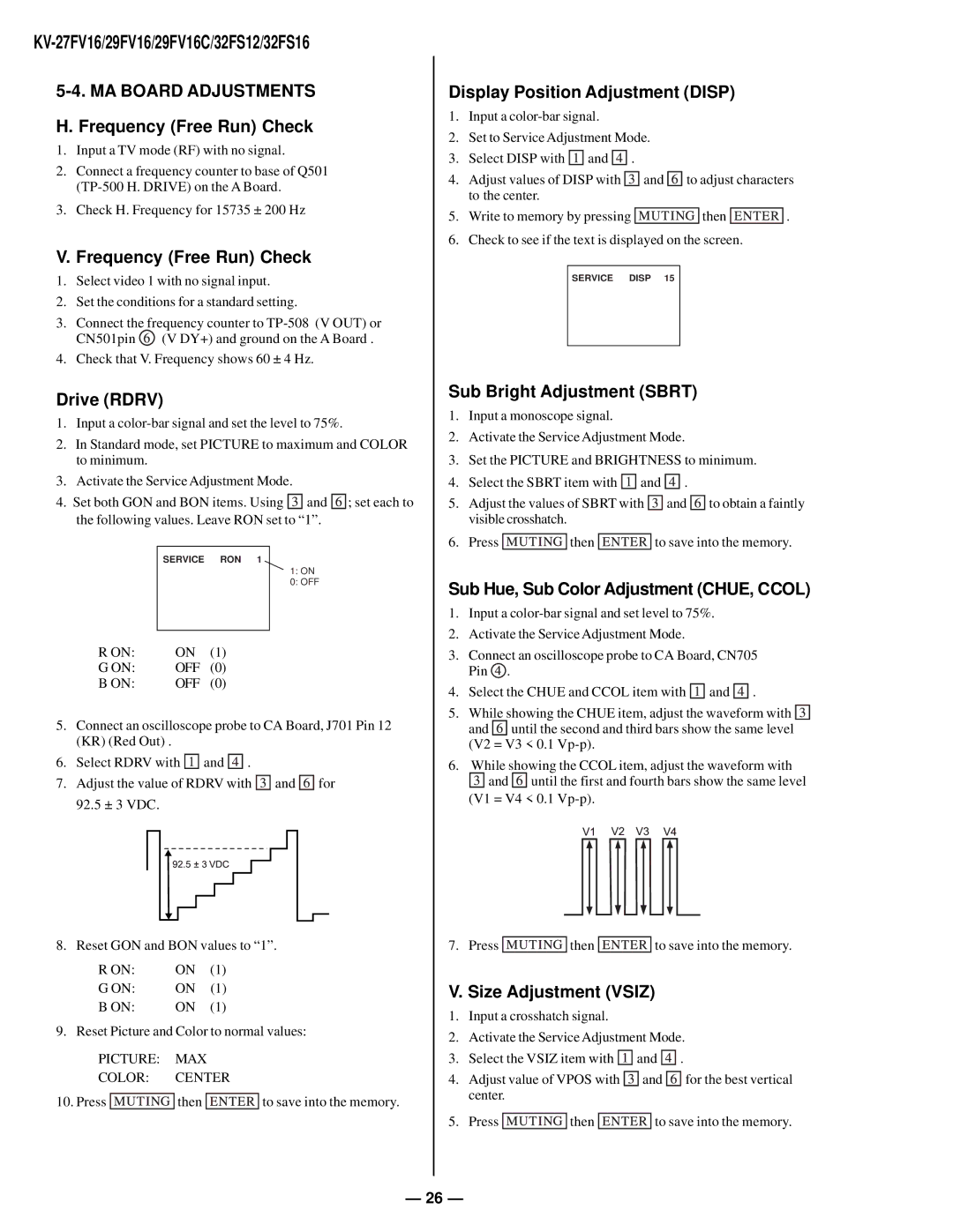 Sony KV27FV16 service manual MA Board Adjustments 