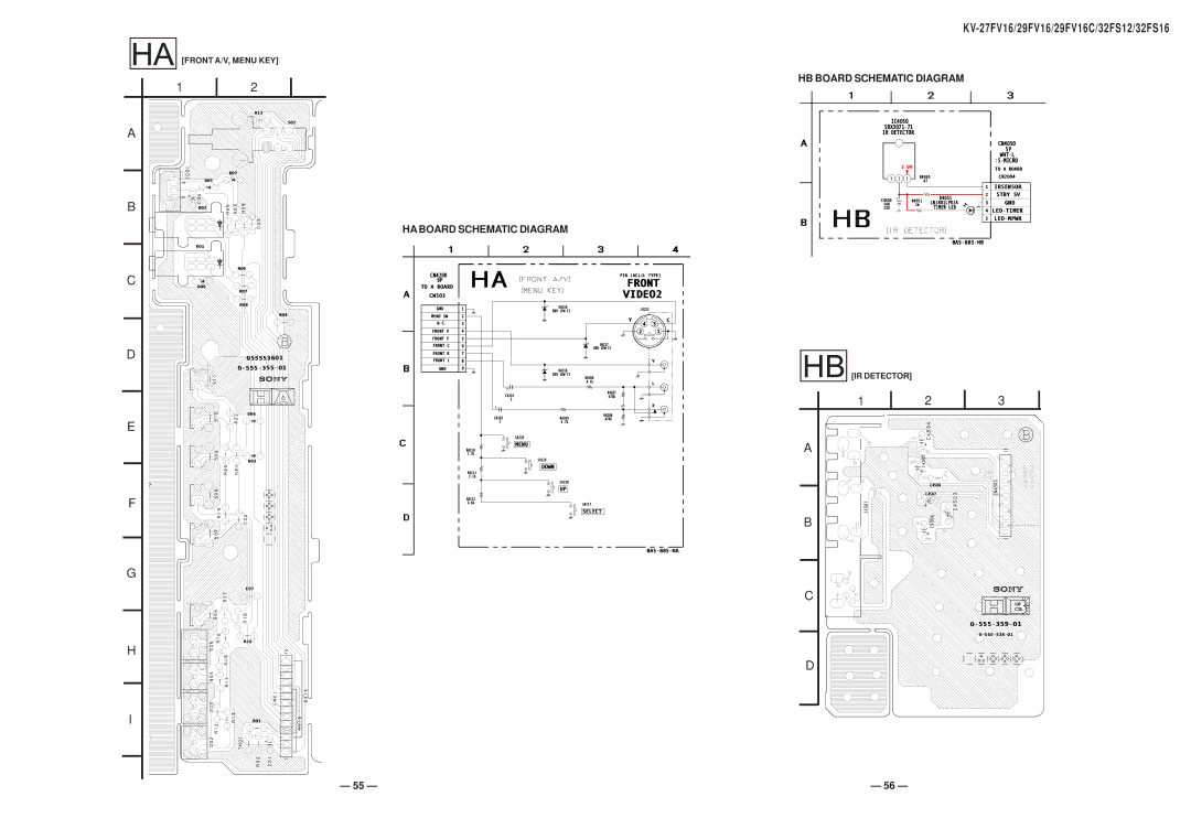 Sony KV27FV16 service manual HA Board Schematic Diagram, HB Board Schematic Diagram, Front A/V, Menu KEY, IR Detector 