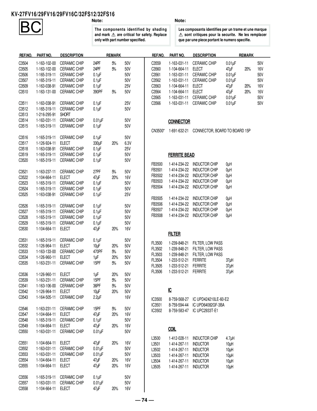 Sony KV27FV16 service manual Connector, Filter 