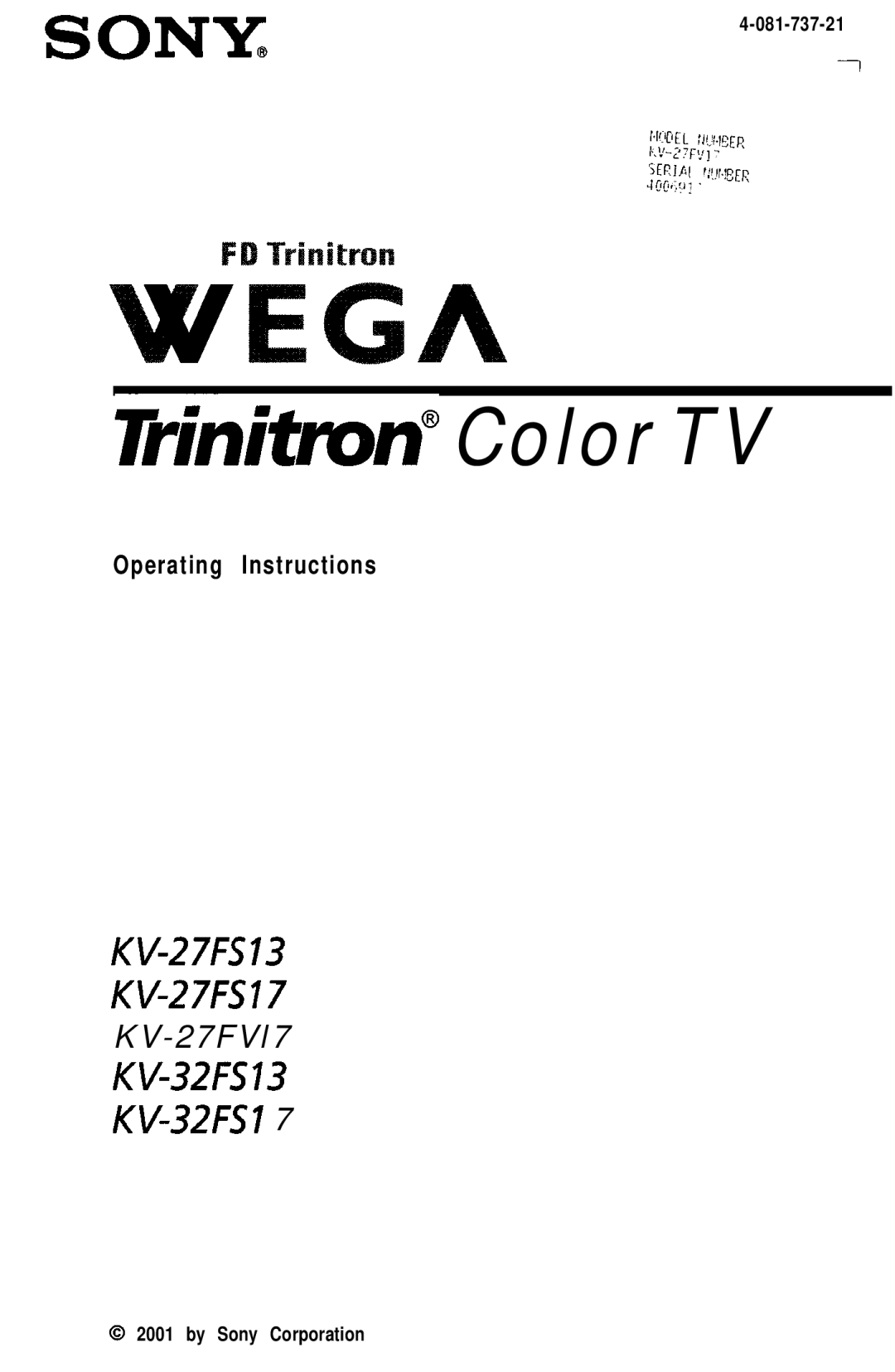 Sony KV 32FS13, KW27FS17, KV-32FSI 7, KV-27FVL7, KV-27FS13 manual Trinitmtf Color TV, Operating Instructions 