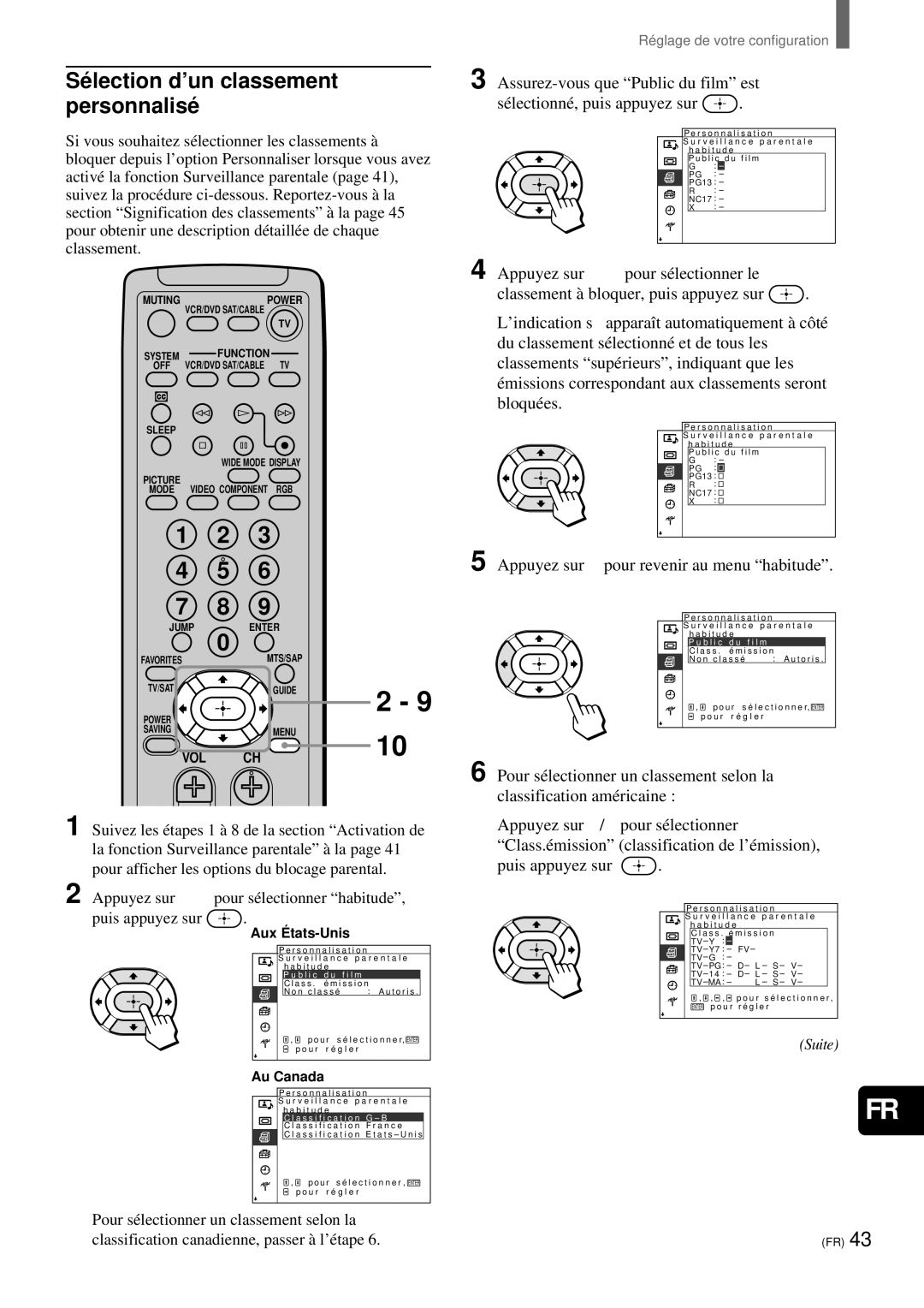 Sony KZ-32TS1 Sé lection d’un classement personnalisé, Appuyez sur B pour revenir au menu habitude, B l i c d u f i l m 