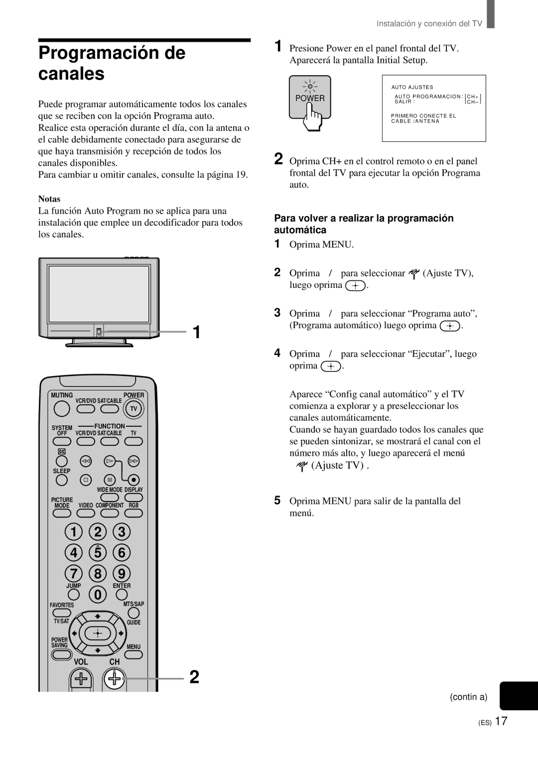 Sony KZ-32TS1, KZ 42TS1 manual Programació n de canales, Para volver a realizar la programació n automá tica 