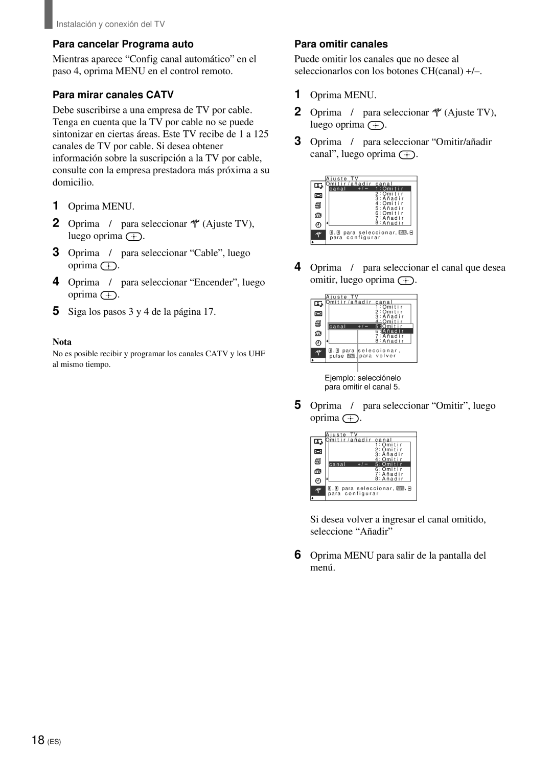 Sony KZ 42TS1, KZ-32TS1 manual Para cancelar Programa auto, Para mirar canales Catv, Para omitir canales 