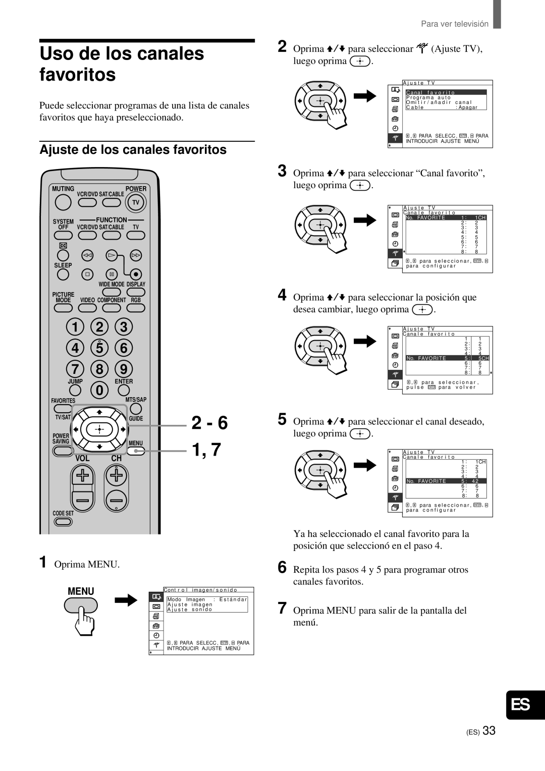 Sony KZ-32TS1, KZ 42TS1 manual Uso de los canales favoritos, Ajuste de los canales favoritos 