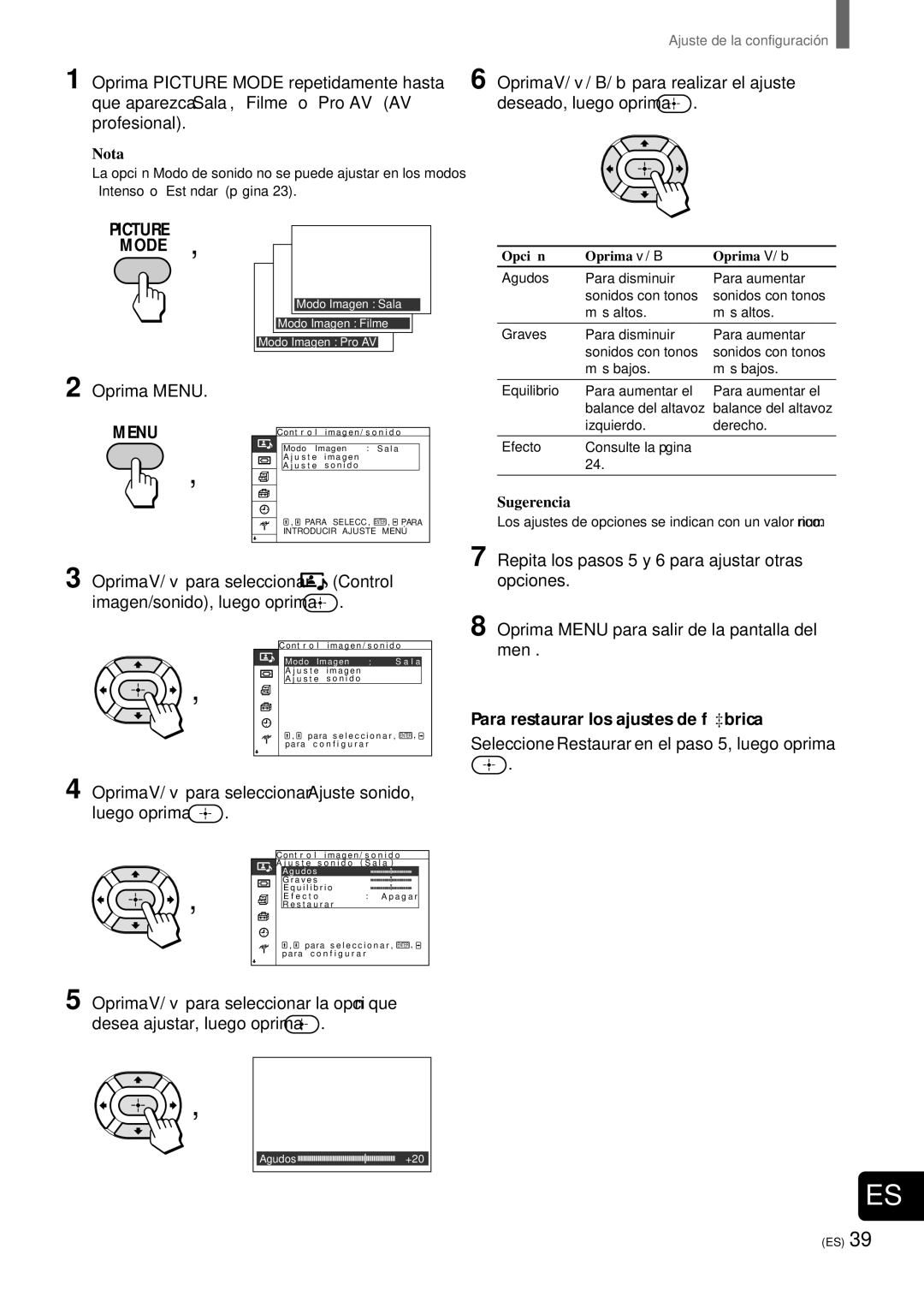 Sony KZ-32TS1, KZ 42TS1 manual Oprima V/v/B/b para realizar el ajuste Deseado, luego oprima, Opción Oprima v/B Oprima V/b 