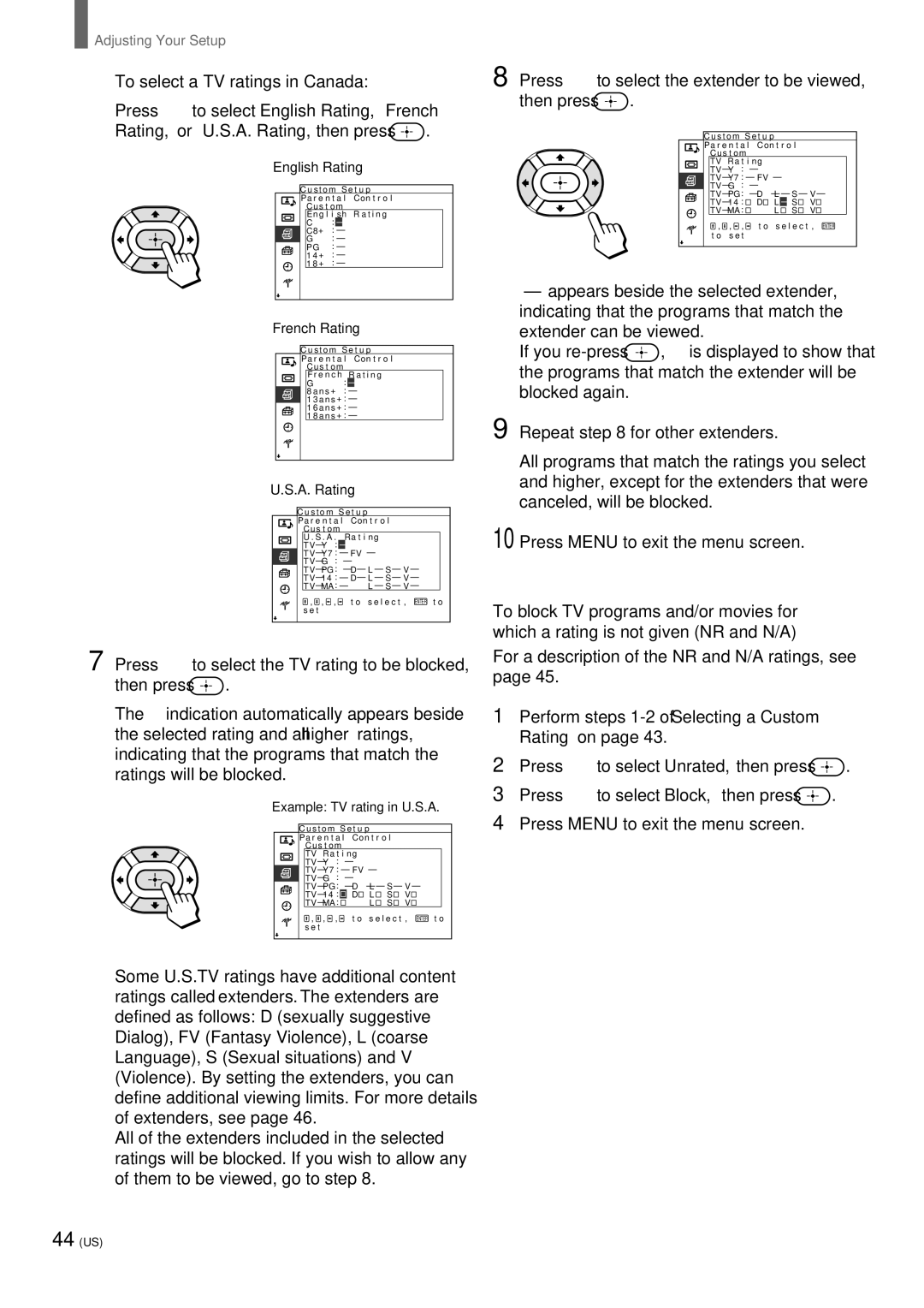 Sony KZ 42TS1, KZ-32TS1 manual To block TV programs and/or movies for, Which a rating is not given NR and N/A 