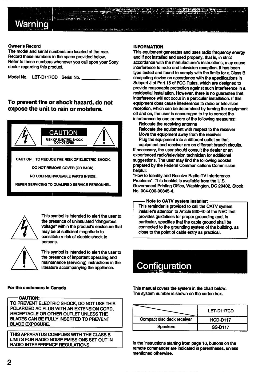 Sony LBT-D117CD manual 