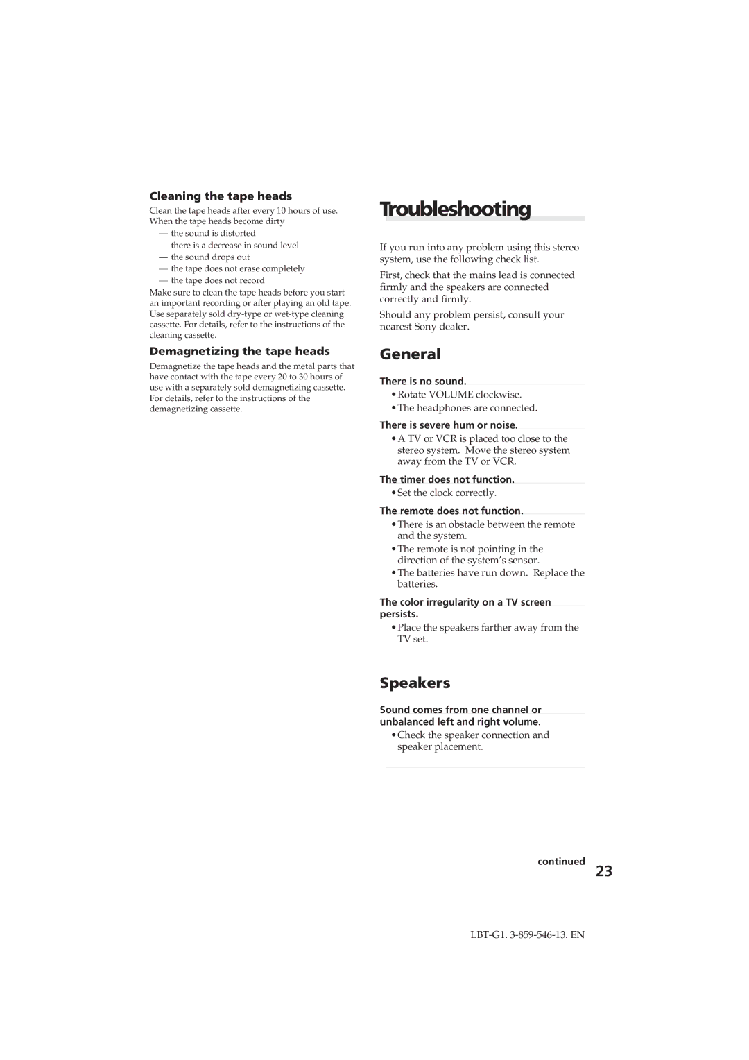 Sony LBT-G1 manual Troubleshooting, Cleaning the tape heads, Demagnetizing the tape heads 