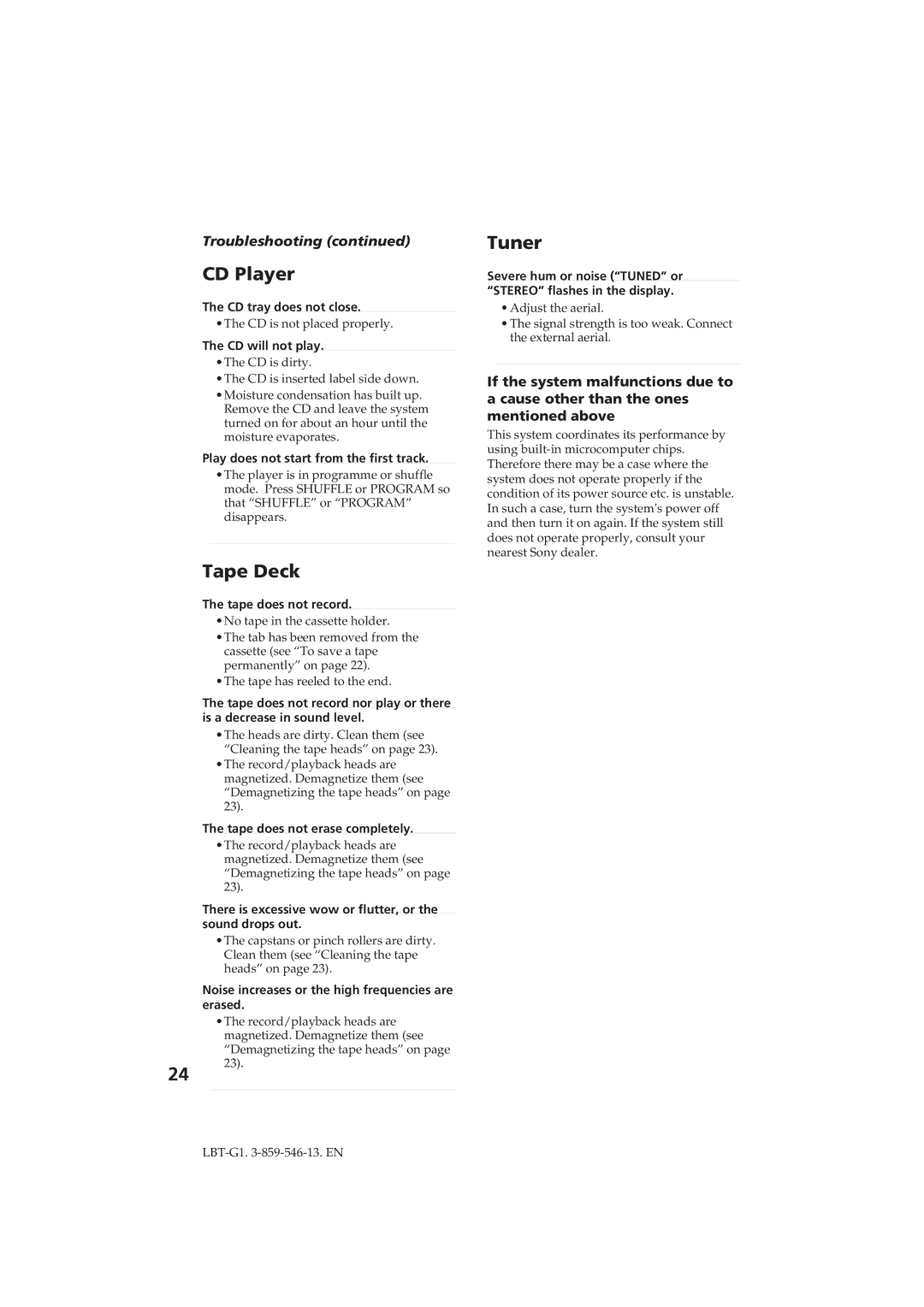 Sony LBT-G1 manual Troubleshooting 