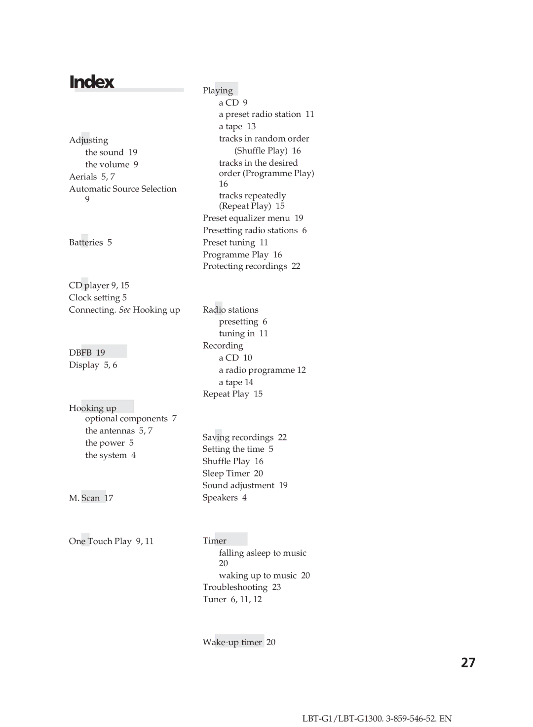 Sony LBT-G1300 manual Index, Dbfb 