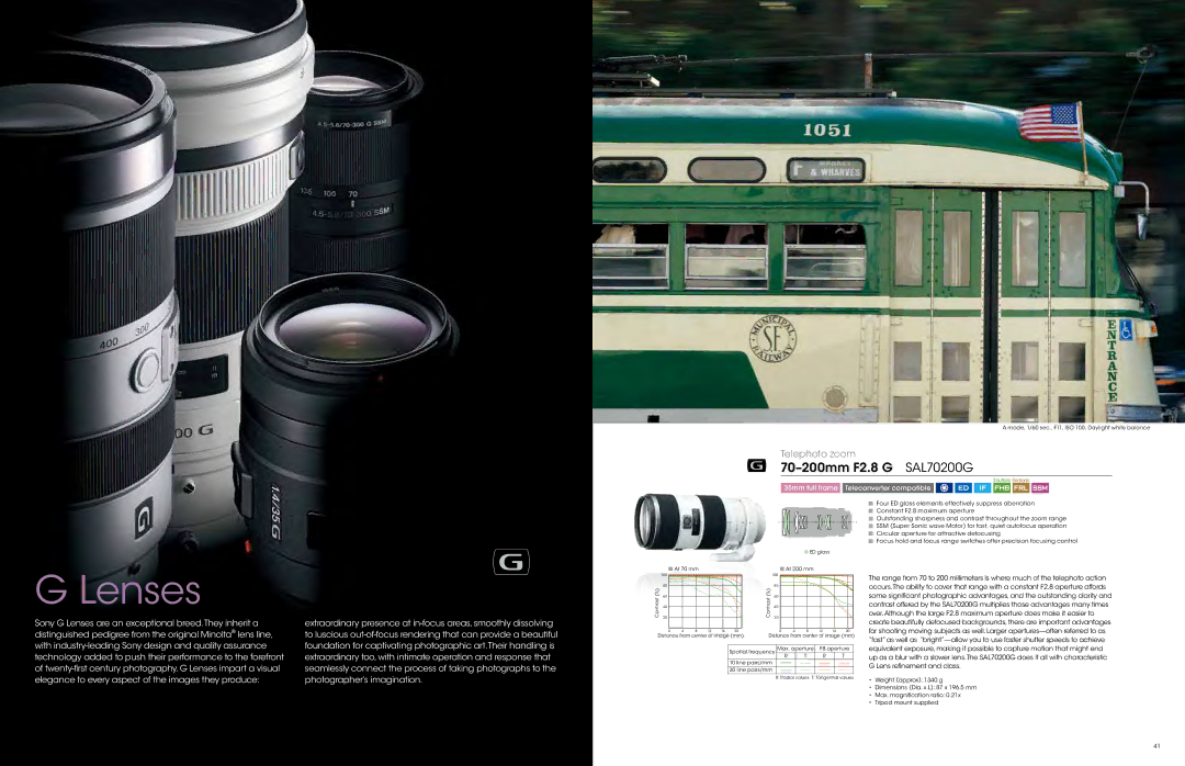 Sony ALCSH0006, LCL60AM, LCL90AM, ALC-F55A specifications Lenses, 70-200mm F2.8 G SAL70200G 