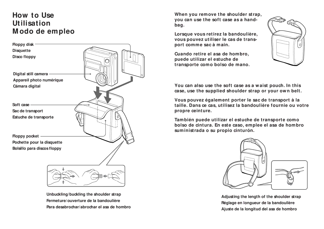 Sony LCS-FDC operating instructions How to Use Utilisation Modo de empleo 