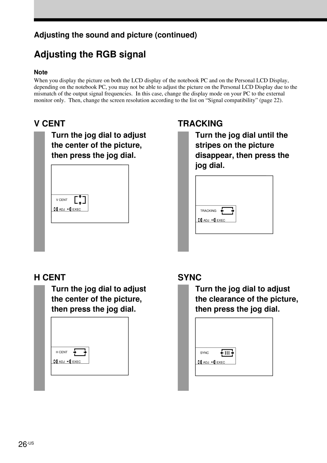 Sony LDI-100B operating instructions Adjusting the RGB signal, Adjusting the sound and picture 