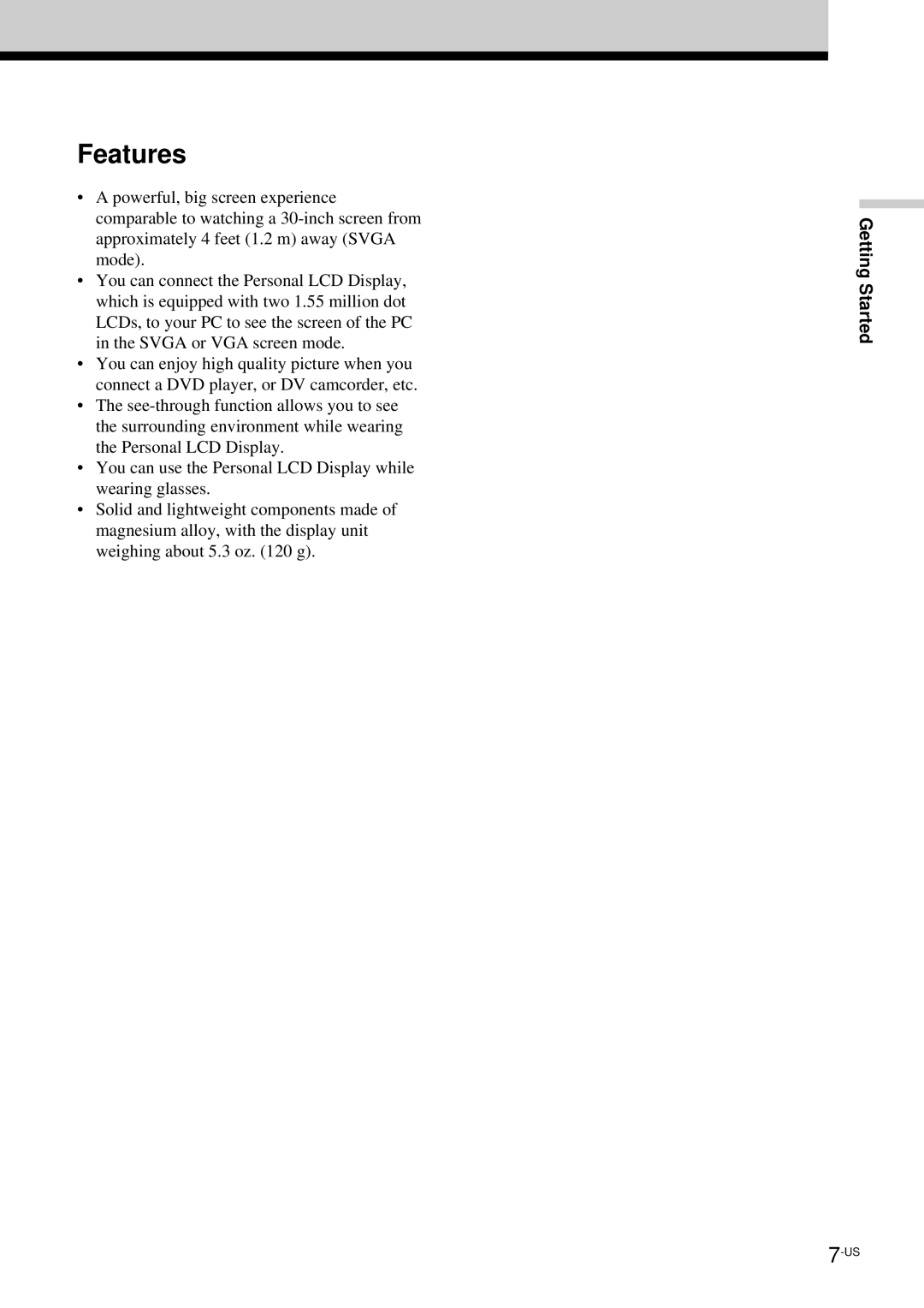 Sony LDI-100B operating instructions Features 