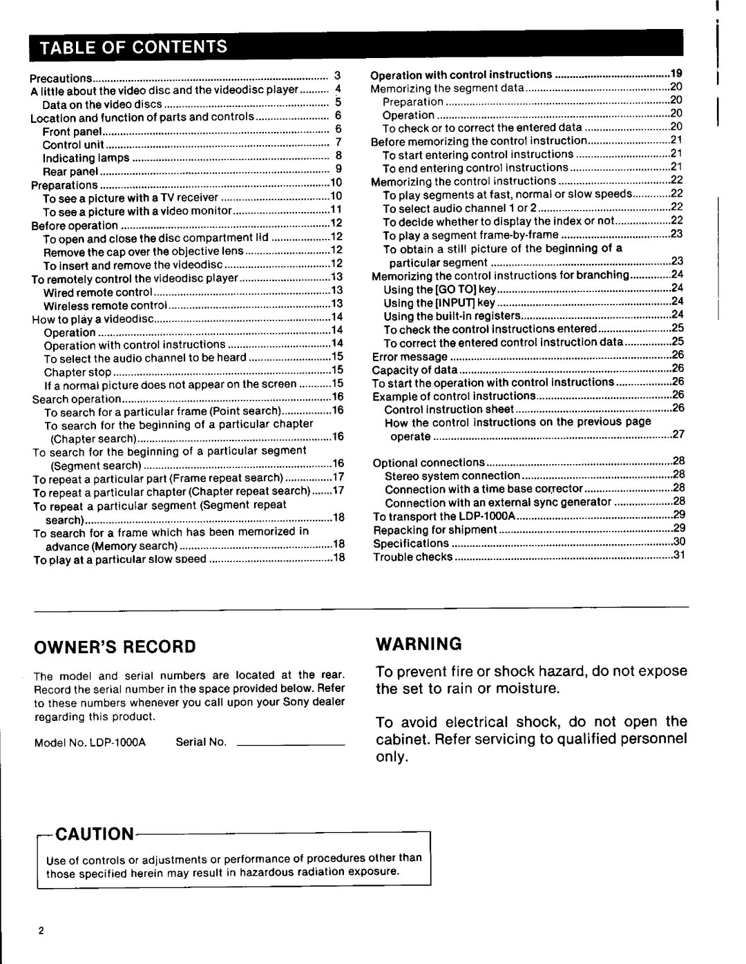 Sony LDP-1000A manual 