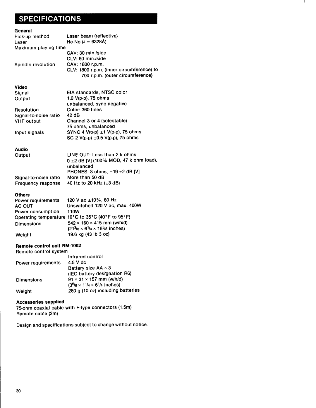 Sony LDP-1000A manual 