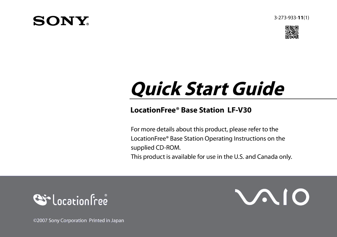 Sony LF-V30 quick start Quick Start Guide 