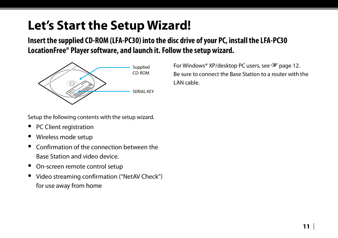 Sony LF-V30 quick start Let’s Start the Setup Wizard 