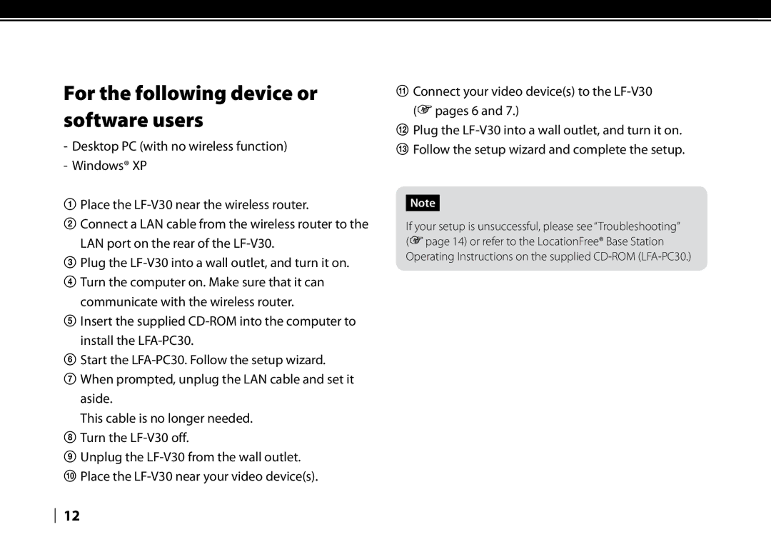 Sony LF-V30 quick start For the following device or software users 