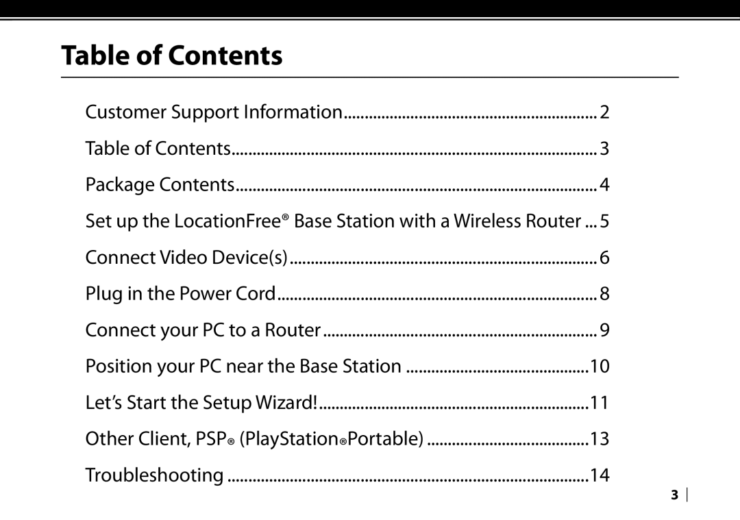 Sony LF-V30 quick start Table of Contents 