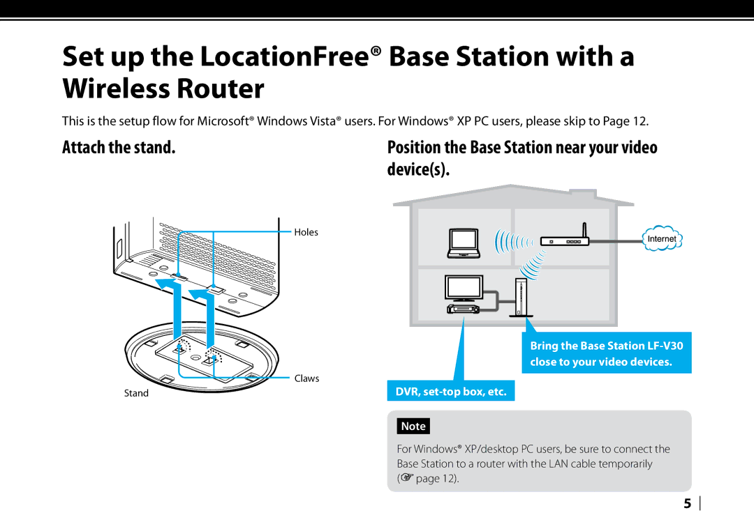 Sony LF-V30 quick start Set up the LocationFree Base Station with a Wireless Router, Devices 