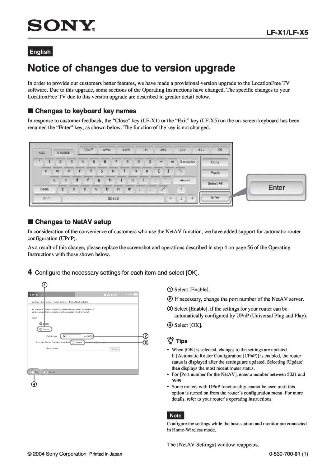 Sony LF-X5, 185 manual Notice of changes due to version upgrade, x Changes to keyboard key names, x Changes to NetAV setup 