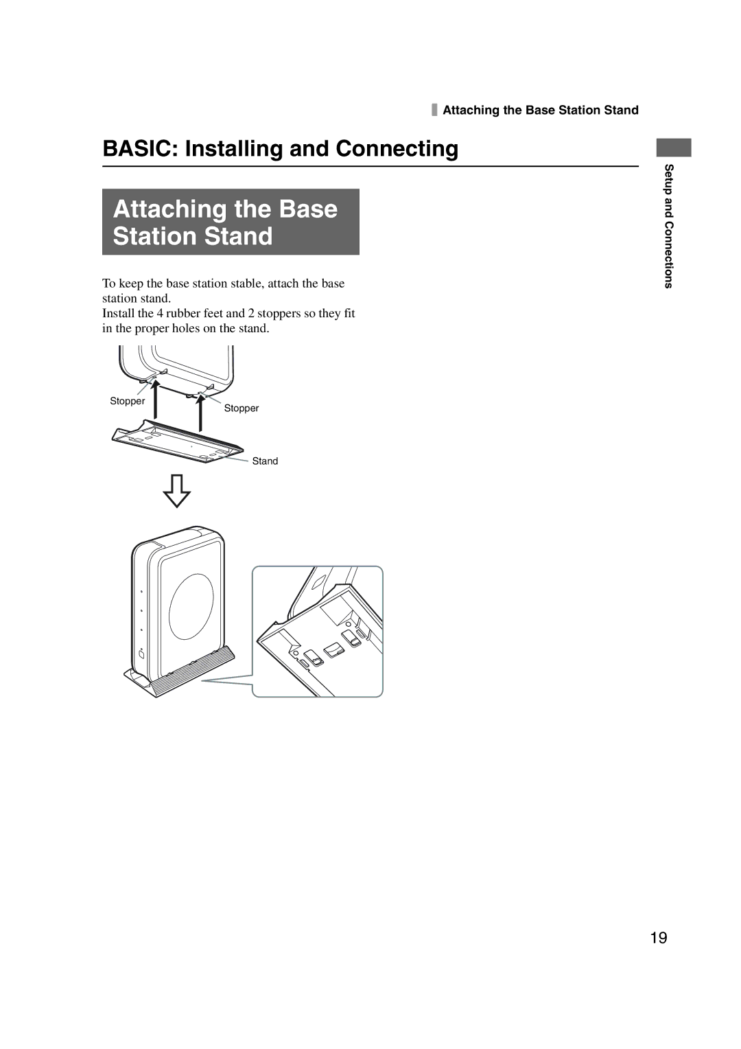 Sony LF-X1, LF-X5 operating instructions Attaching the Base Station Stand 