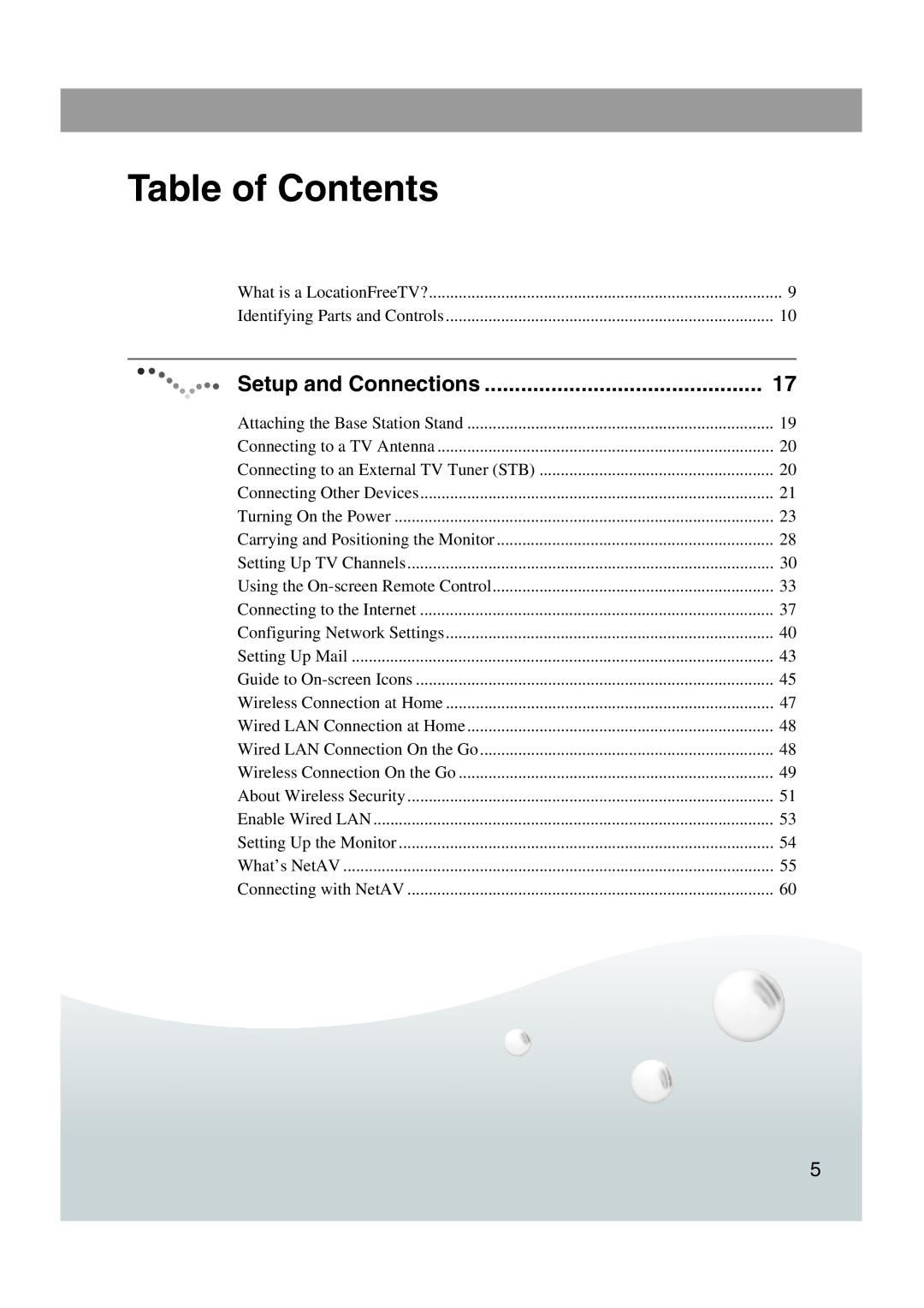 Sony LF-X1, LF-X5 operating instructions Table of Contents 