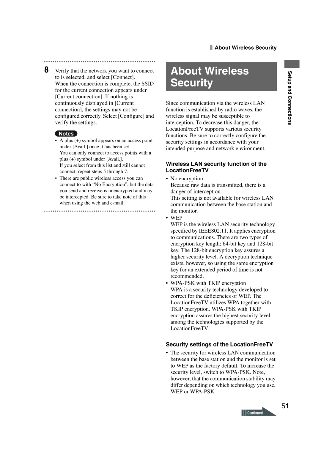 Sony LF-X1, LF-X5 operating instructions About Wireless, Security settings of the LocationFreeTV 