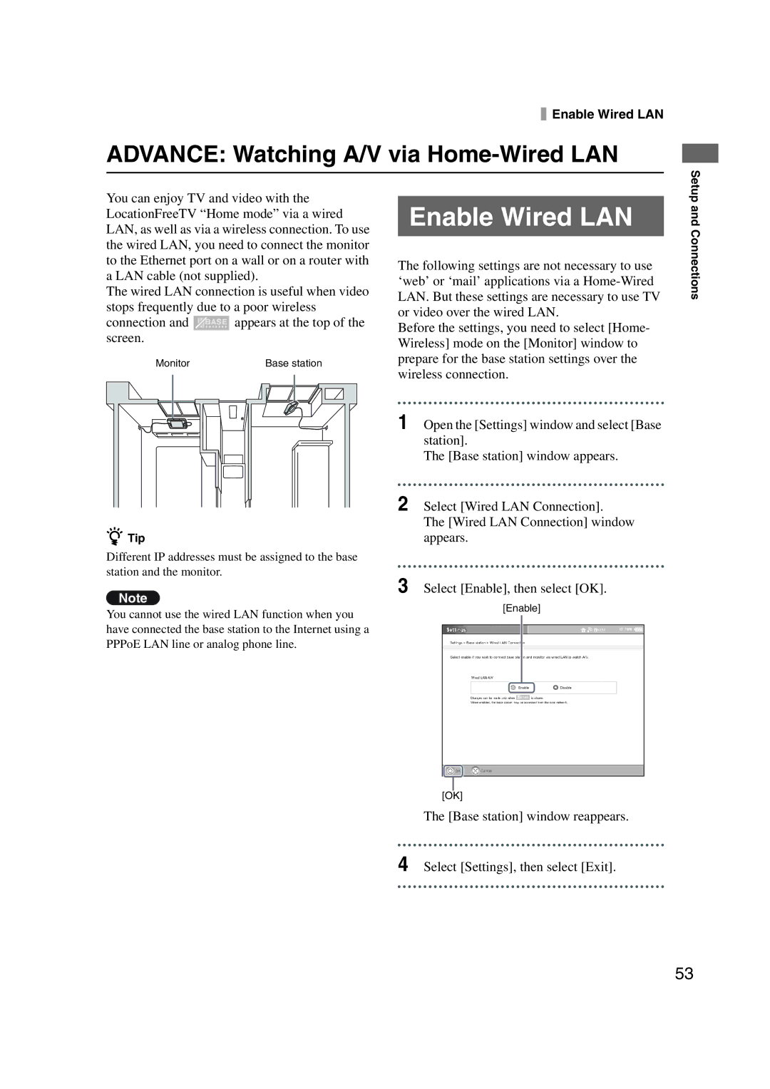 Sony LF-X1, LF-X5 operating instructions Enable Wired LAN, Advance Watching A/V via Home-Wired LAN 