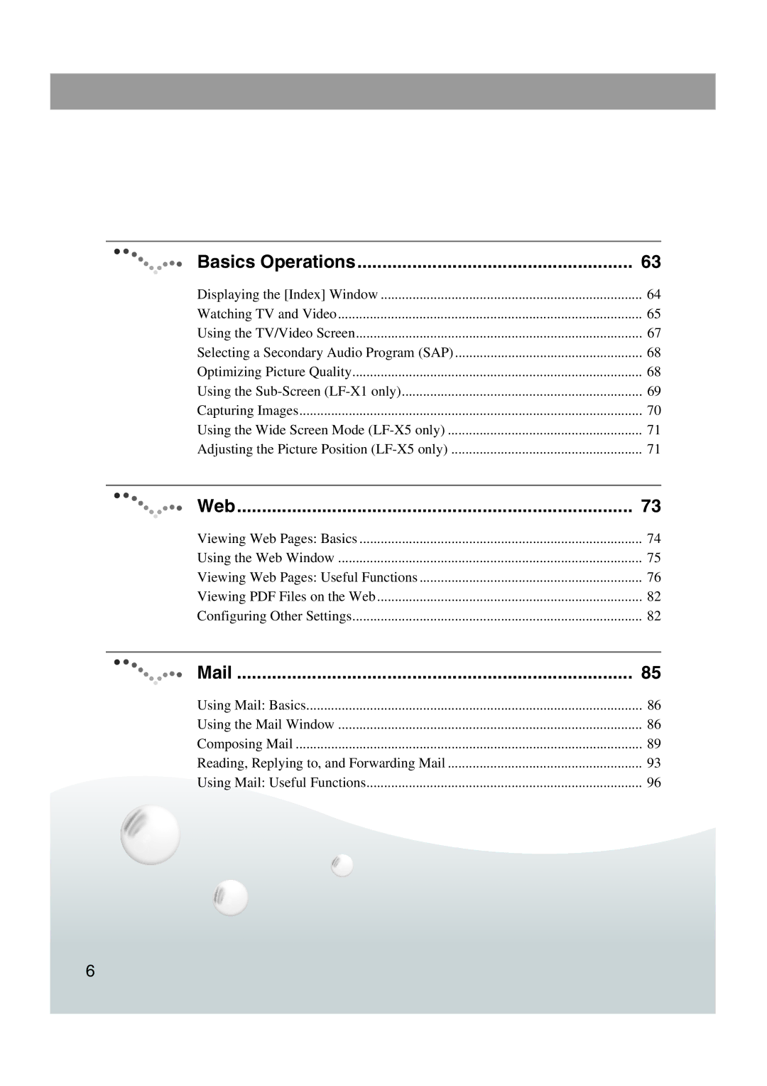 Sony LF-X1, LF-X5 operating instructions Basics Operations, Web, Mail 