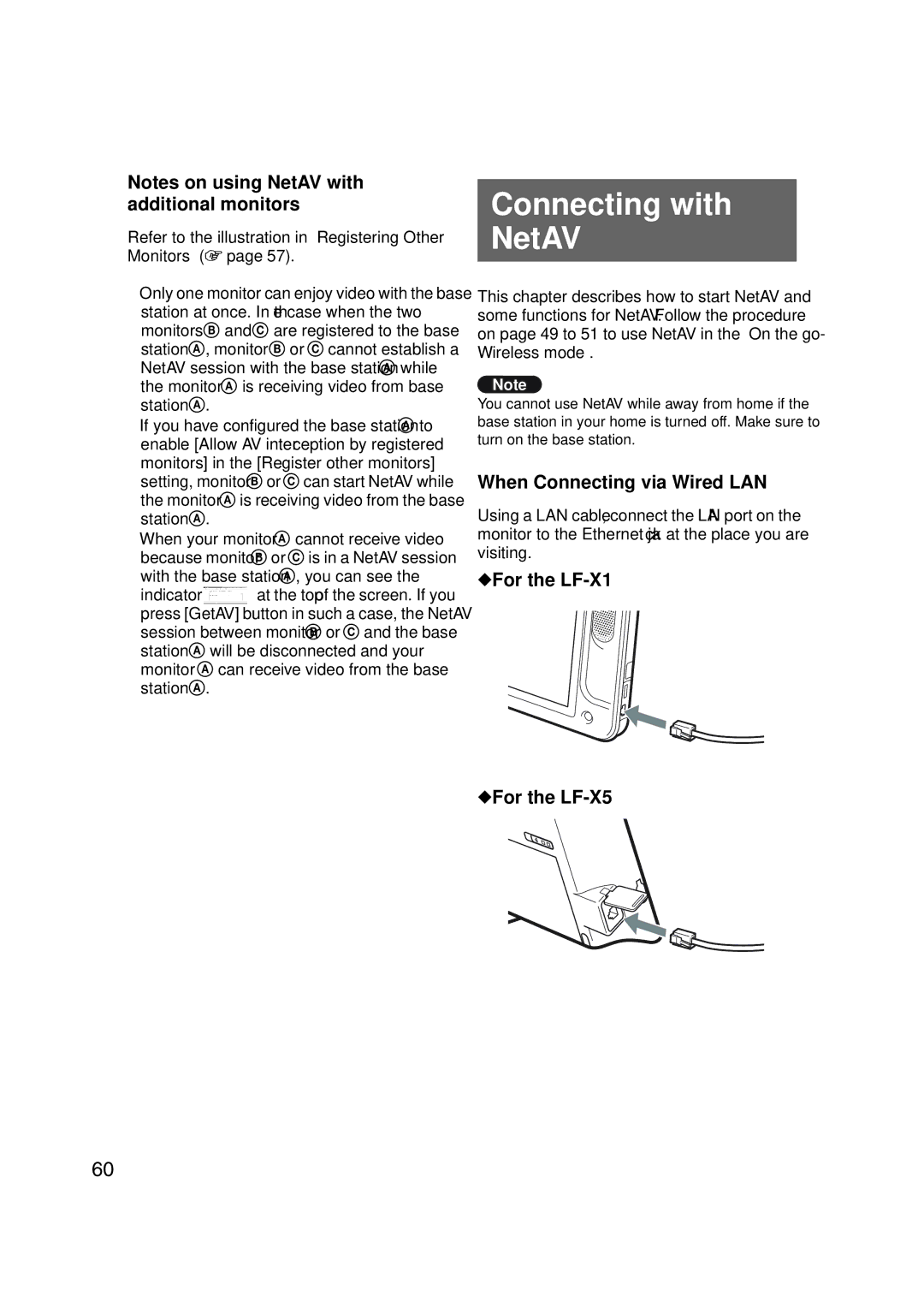 Sony LF-X1, LF-X5 operating instructions Connecting with NetAV, When Connecting via Wired LAN, For the LF-X1 For the LF-X5 