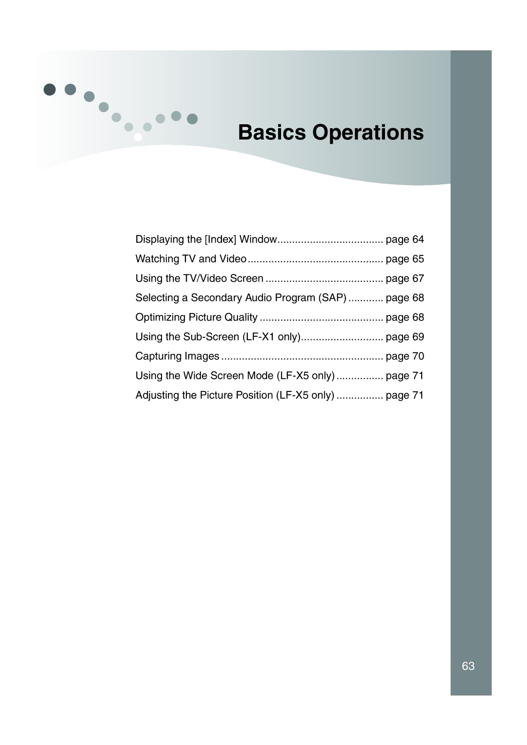 Sony LF-X1, LF-X5 operating instructions Basics Operations 