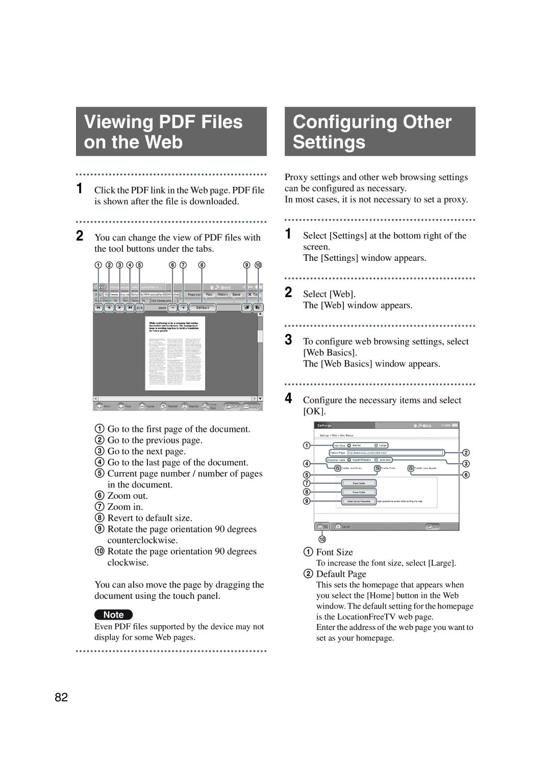 Sony LF-X1, LF-X5 operating instructions Configuring Other, On the Web Settings, Default 