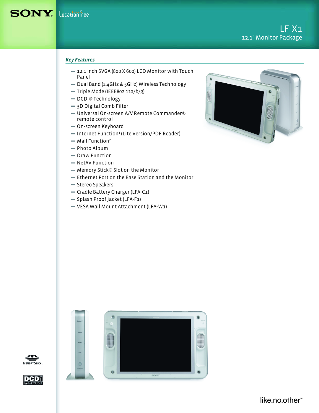 Sony LF-X1 manual Monitor Package, Key Features 