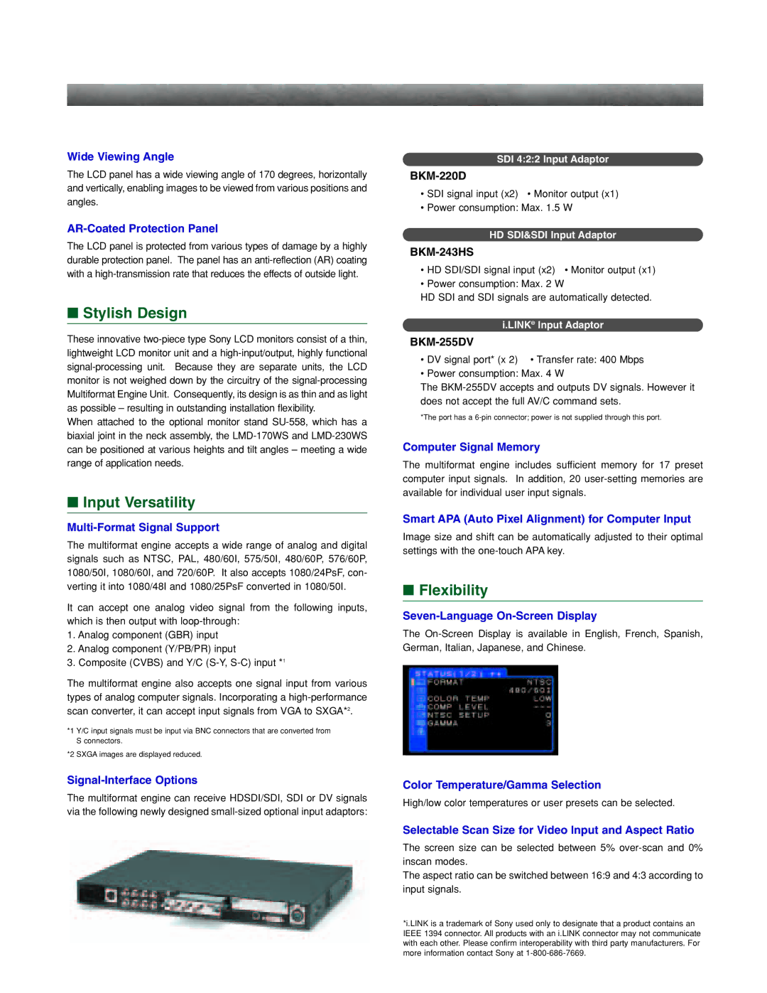 Sony LMD-230WS, LMD-170WS manual Stylish Design, Input Versatility, Flexibility 