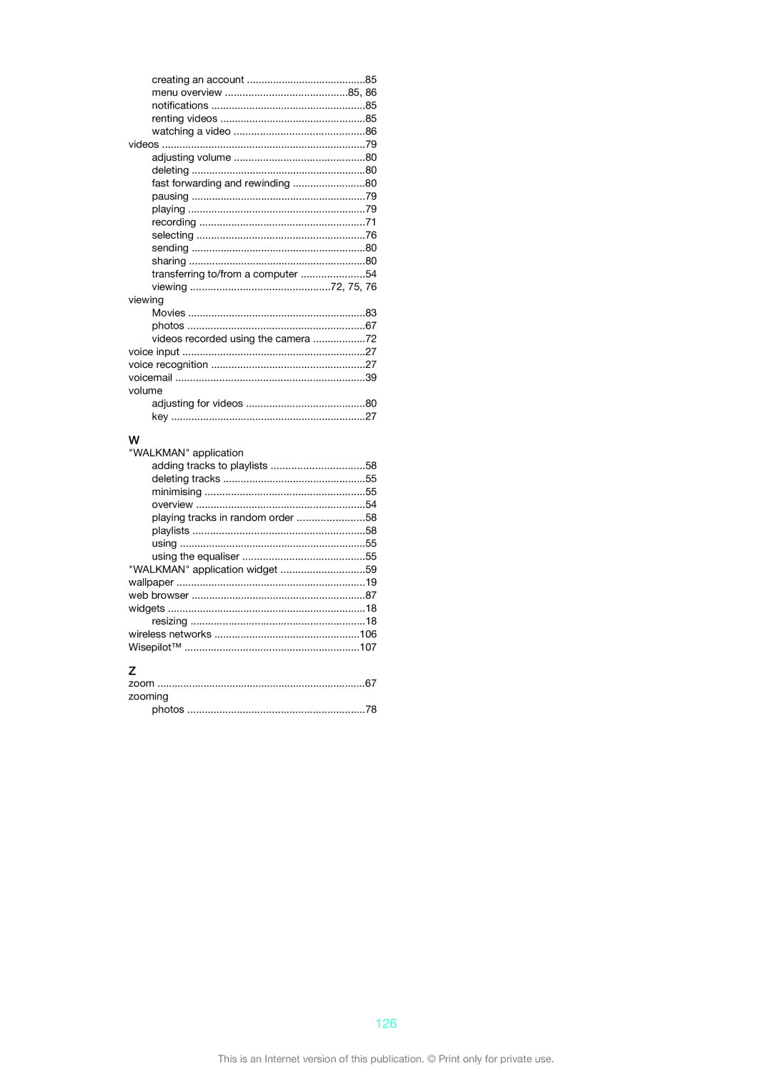 Sony LT22i manual 126, Walkman application 