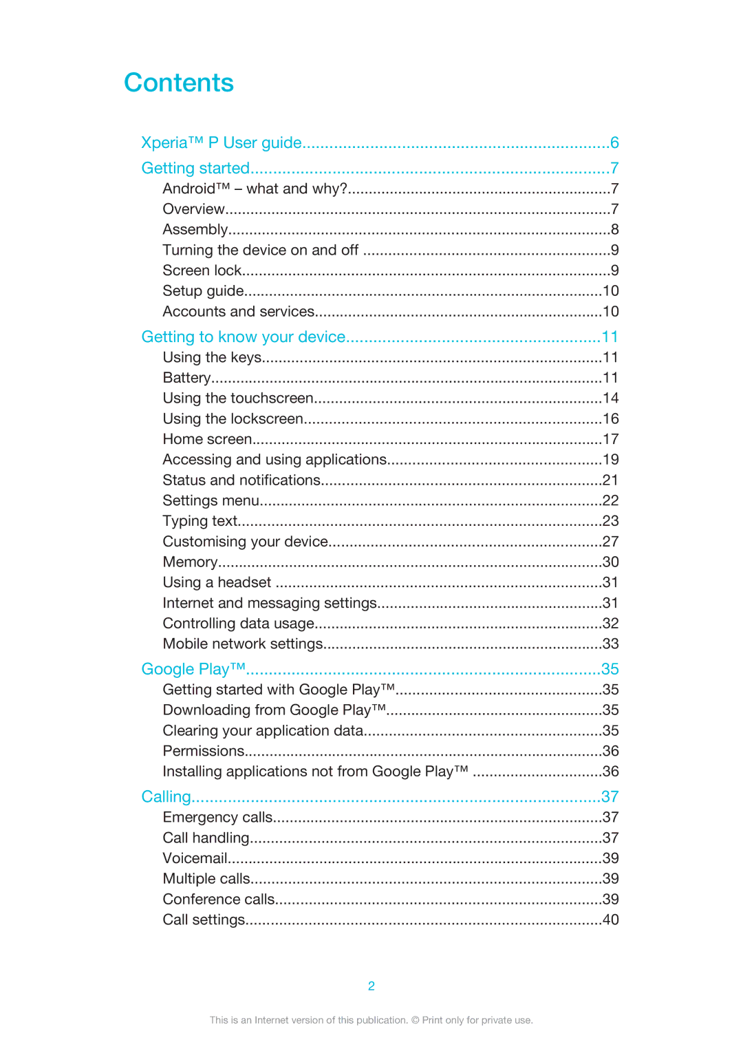 Sony LT22i manual Contents 