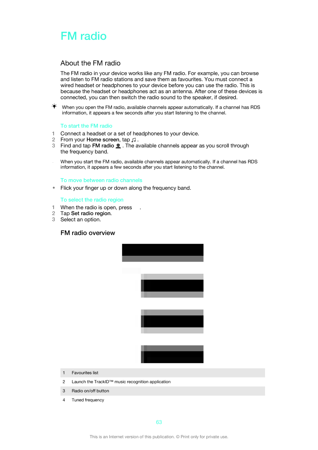 Sony LT22i manual About the FM radio, FM radio overview 