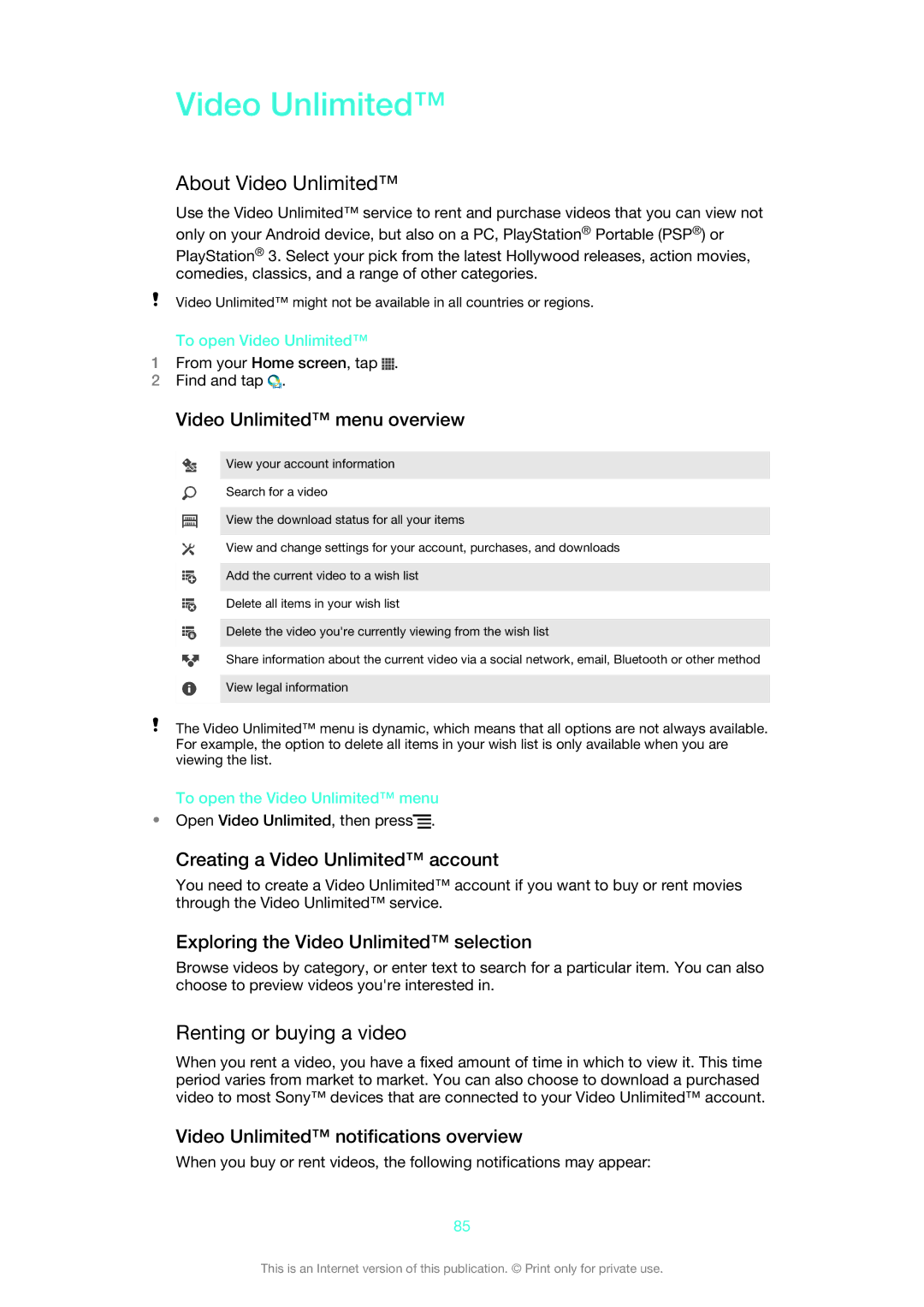 Sony LT22i manual About Video Unlimited, Renting or buying a video 