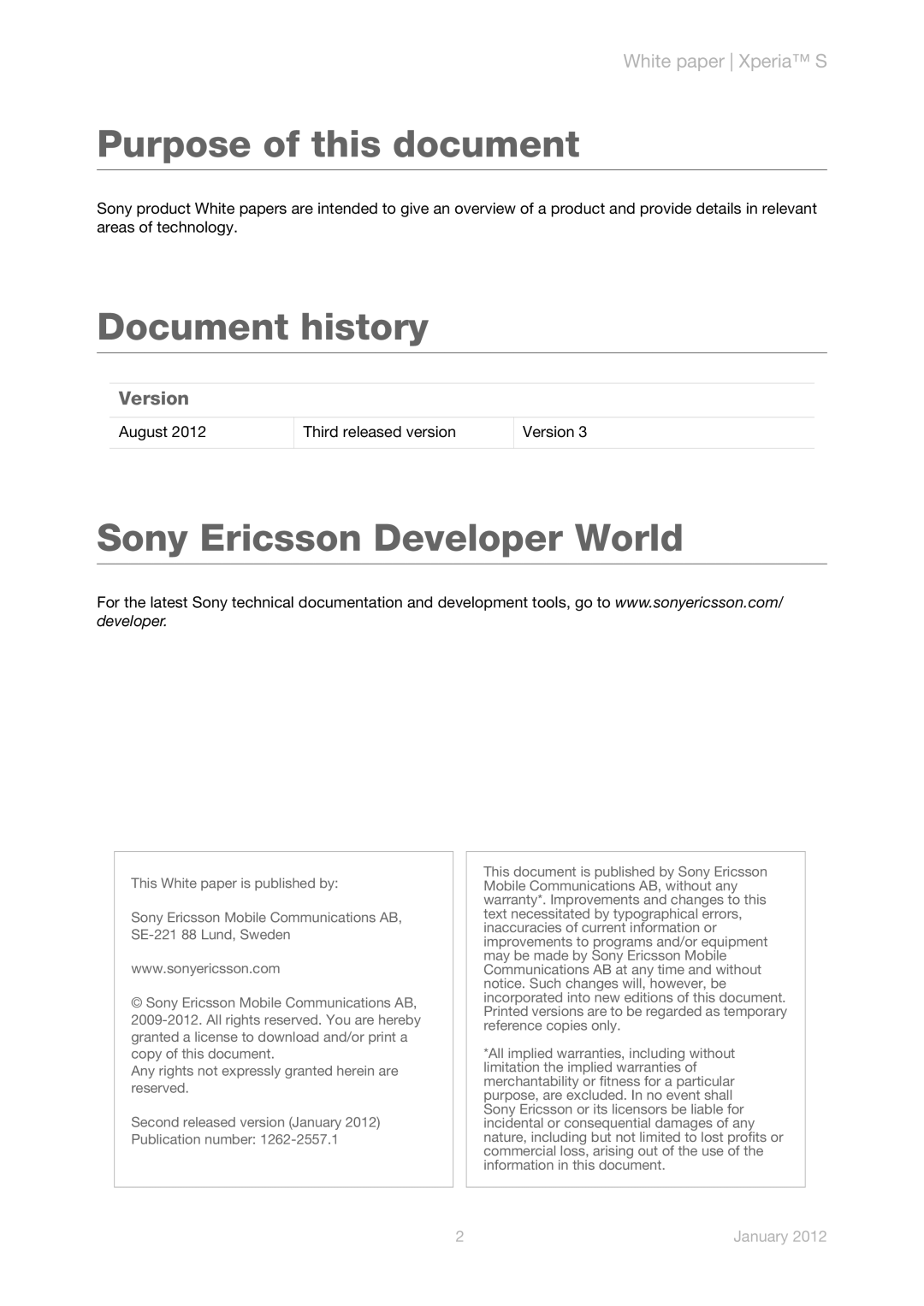 Sony LT26i manual Purpose of this document, Version 