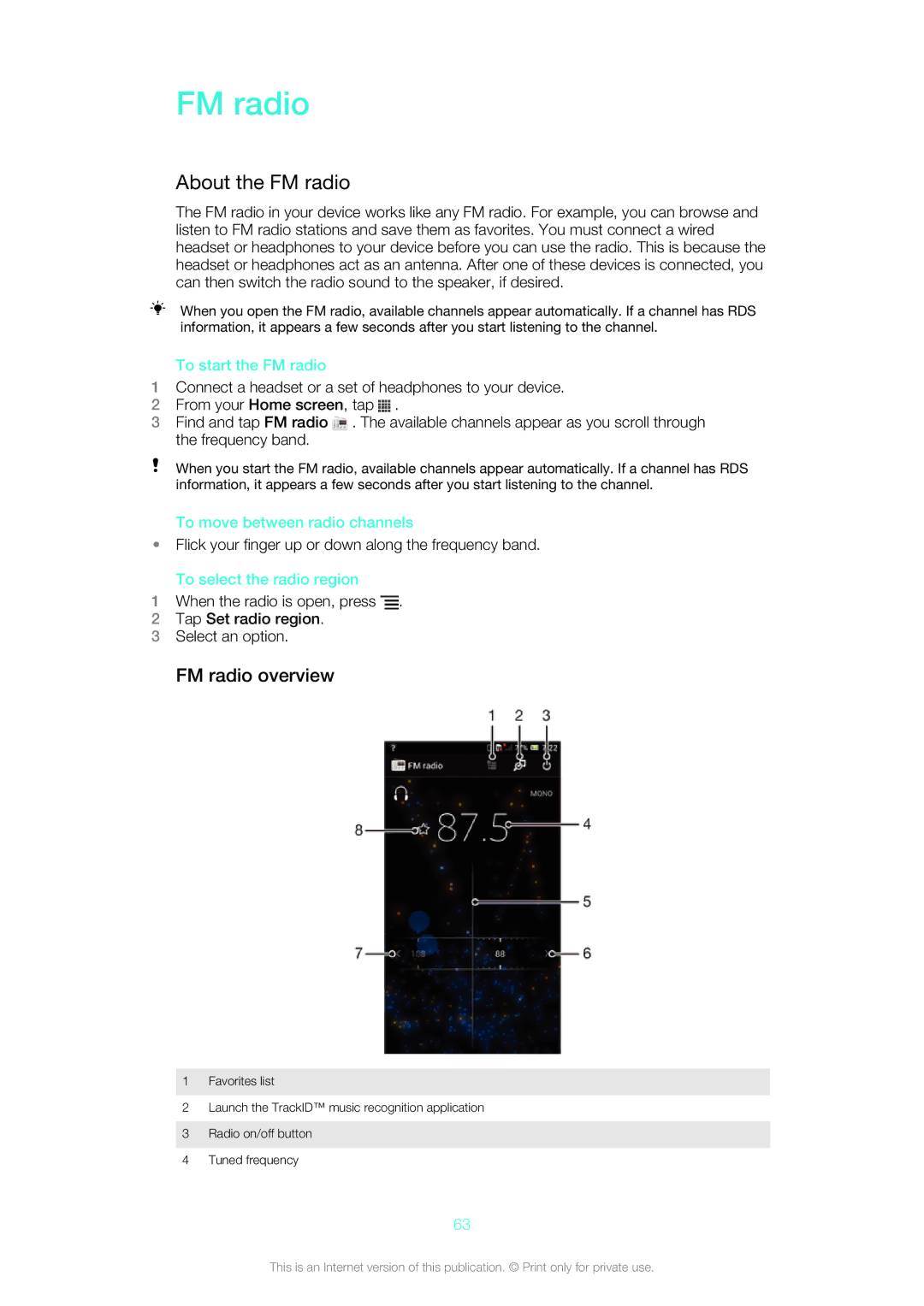 Sony 1266-1567, LT26w manual About the FM radio, FM radio overview 