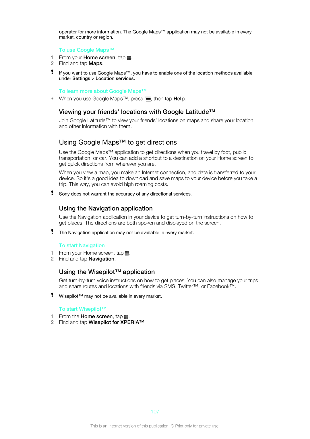 Sony LT26w manual Using Google Maps to get directions, Viewing your friends’ locations with Google Latitude 