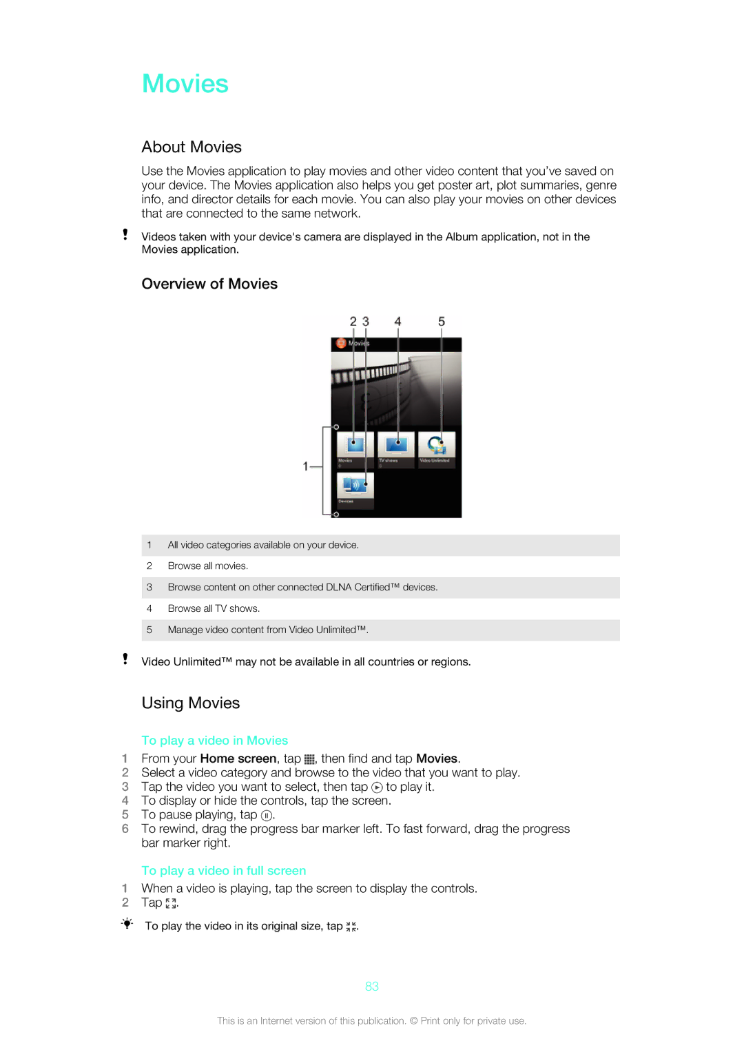 Sony LT26w manual About Movies, Using Movies, Overview of Movies 